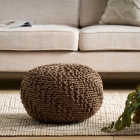 Hazel Indoor Handcrafted Modern Fabric Weave Pouf, Light Brown