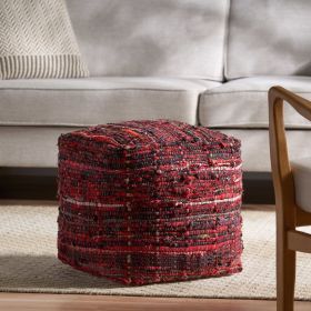 Harris Handcrafted Boho Fabric Pouf, Red