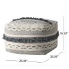 Kipling Large Contemporary Faux Yarn Pouf Ottoman, Ivory and Gray