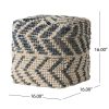 Freesia Boho Wool and Cotton Large Ottoman Pouf, White and Blue