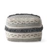 Kipling Large Contemporary Faux Yarn Pouf Ottoman, Ivory and Gray