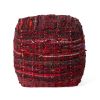 Harris Handcrafted Boho Fabric Pouf, Red