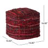 Harris Handcrafted Boho Fabric Pouf, Red