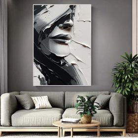 Hand Painted Oil Painting Abstract Black And White Face oil Painting Black White Wall Art Large Black And White Painting Living Room Hallway Bedroom L (style: 1, size: 90x120cm)